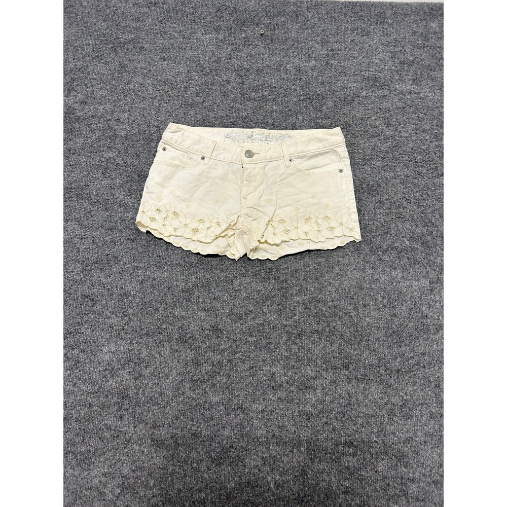 Express Shorts Womens Size 4 White Eyelet Embroidered Scallop Hem Denim Mini